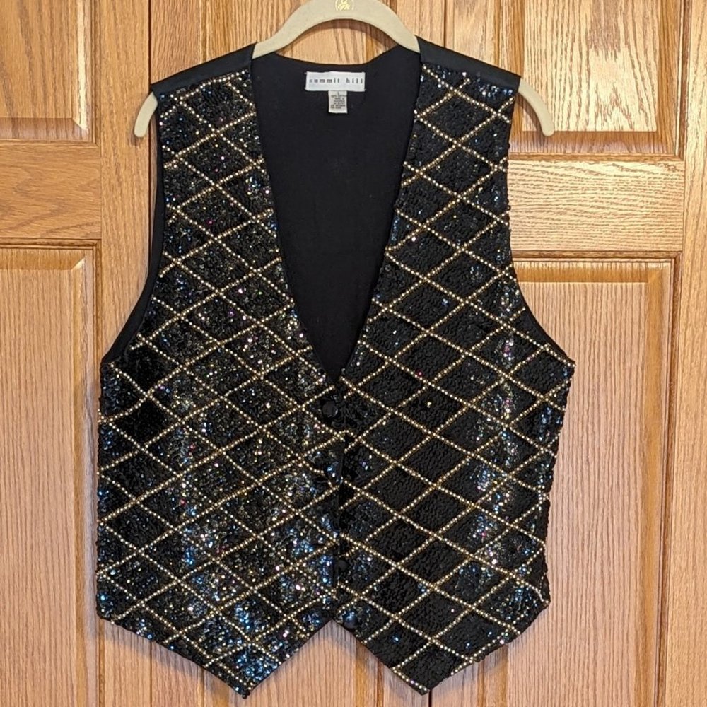 Summit Hill Black Sequin and Pearl Vest  Size L